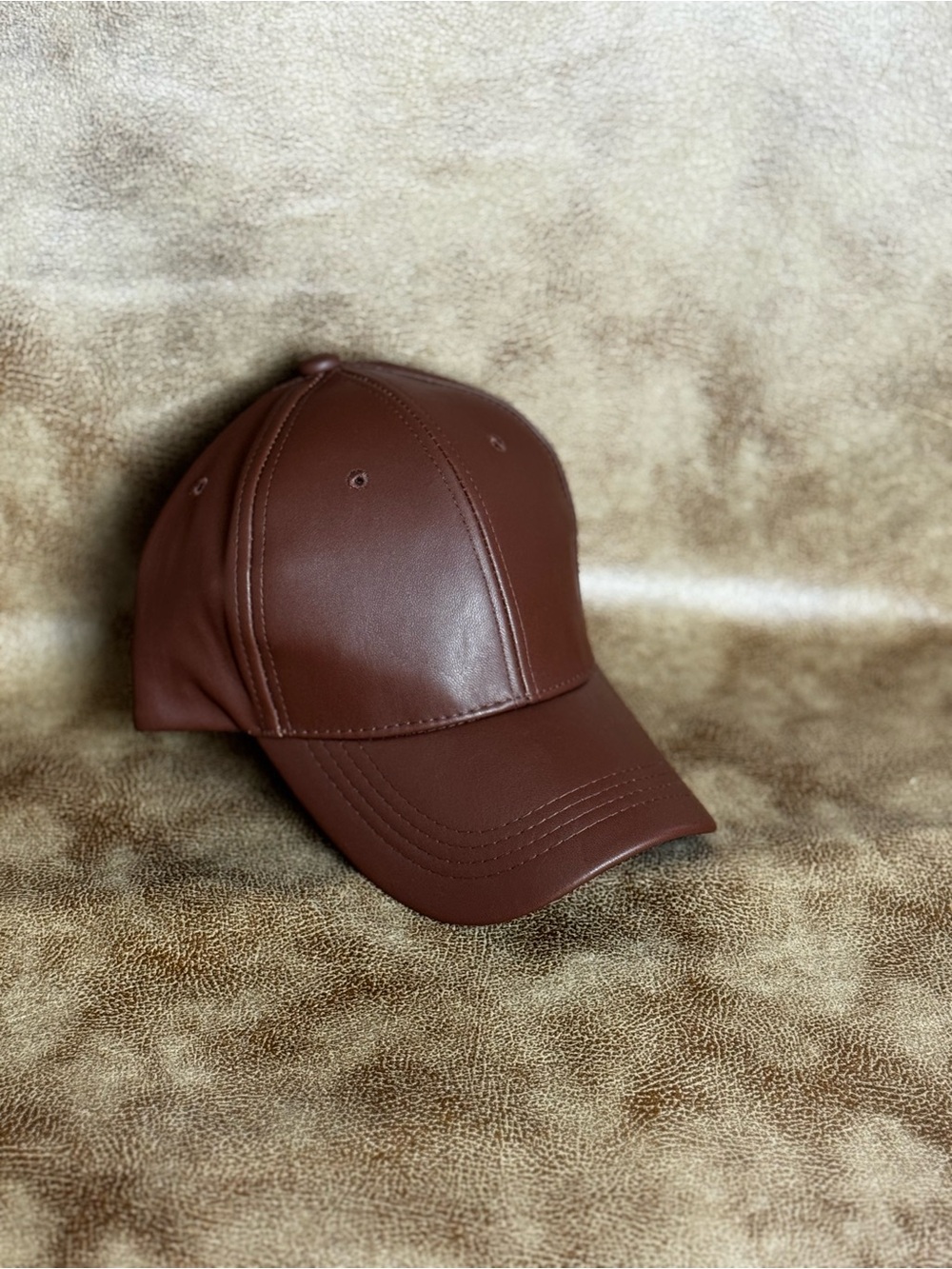 Brown Faux Leather Baseball Cap | Adjustable Vegan Leather Hat